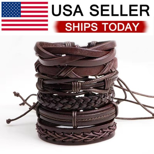 6pcs braided leather - braided, brown